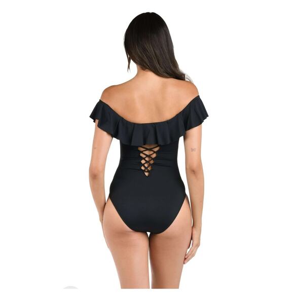 La Blanca Island Goddess Off Shoulder Ruffle One Piece Swimsuit, Women's Size 12 - Picture 2 of 7